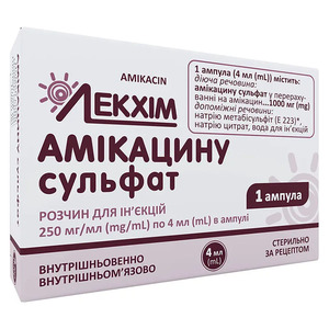 Амикацина сульфат р-р д/ин. 250мг/мл амп. 4мл №1 Лекхим
