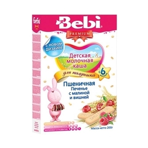 Каша Bebi для полдника Пшеничная молочная сух,печенье с малиной и вишней 200 г