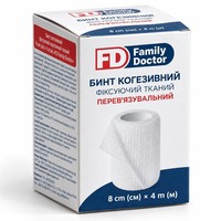 Бинт когезивний FD Family Doctor фіксуючий еластичний тканий (білий) 8см*4м