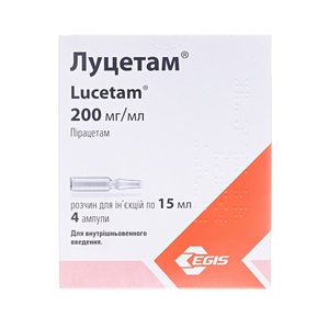 Луцетам розчин для інєкцій 200 мг/мл (3 г) у ампулах по 15 мл 4 шт.