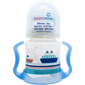 Бутылочка Baby-nova 3960175 пласт.ПП шир.горл.Декор 150мл с ручкой