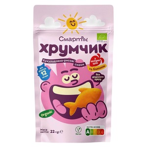 Снек Смартик Хрумчик кукур.-рис.з бананом та полуницею від 12 міс. 22г