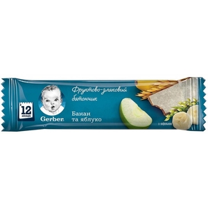 Батончик Gerber фруктово-злаковий банан, яблуко 25г