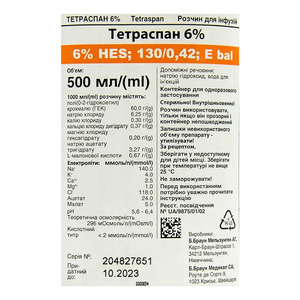 Тетраспан раствор для инфузий 6% по 500 мл в контейнере 10 шт.