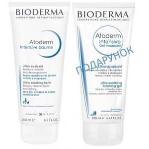 Набір Bioderma Атодерм Интенсив бальзам 200мл+ гель очищающий 200мл