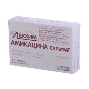 Амикацина сульфат р-р д/ин. 250мг/мл амп. 4мл №1 Лекхим