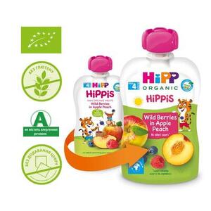Пюре HiPP 8525 фруктовое Яблоко-персик-черника-малина 100г
