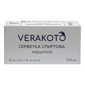 Салфетки спирт. д/ин. 6x3см VERAKOTO №100