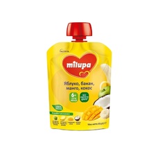 Пюре Milupa фруктовое Яблоко,Банан,Манго,Кокос от 6 мес 80г (пауч)