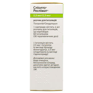 Спиолто Респимат раствор для ингаляций 2,5 мкг/2,5 мкг по 4 мл 60 доз в катридже 1 шт. + ингалятор Респимат 1 шт