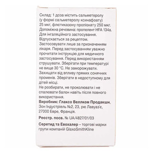 Серетид Эвохалер аэрозоль для ингаляций дозированный 25 мкг/250 мкг баллон 120 доз