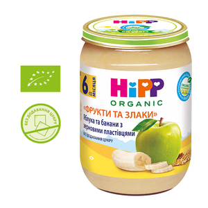ДУБЛЬ Пюре HIPP 4803 Яблоки и бананы с зерновыми хлопьями Фрукты и злаки 190г